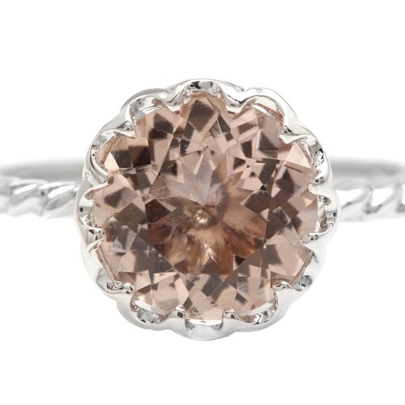 2.00 Carats Natural Morganite 14K Solid White Gold Ring